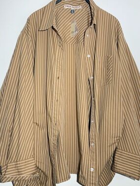 Free People Tan and White Striped Button-Down Shirt NWT